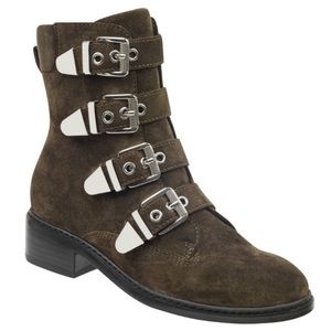 Marc Fisher LTD Diante Dark Green Suede Buckle Booties